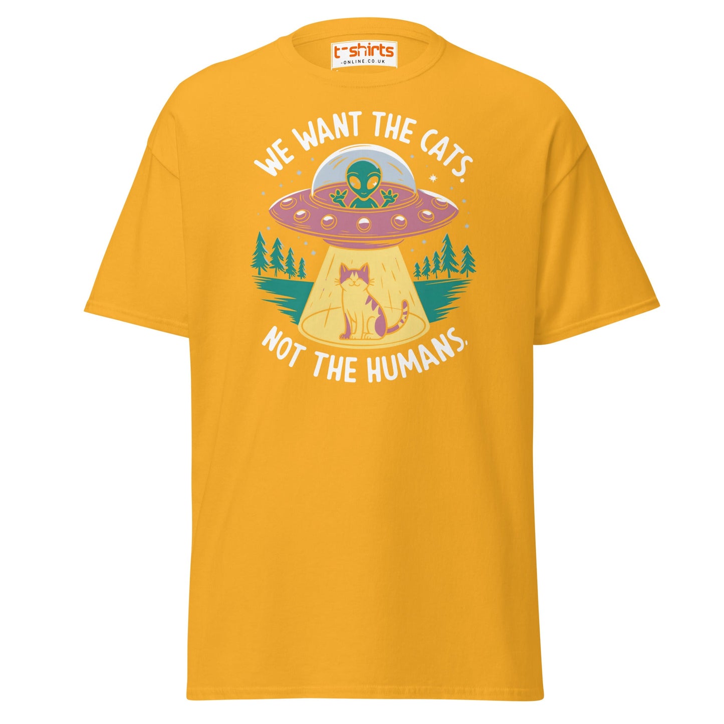 Alien Cat Abduction T-Shirt | Funny UFO Tee - Gold - T-Shirts Online