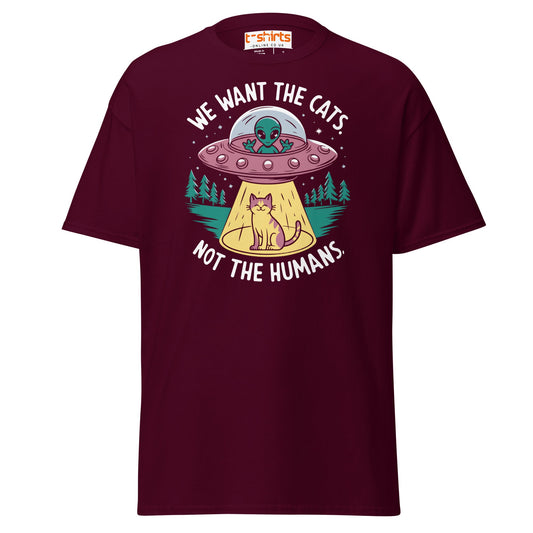 Alien Cat Abduction T-Shirt | Funny UFO Tee - Maroon - T-Shirts Online