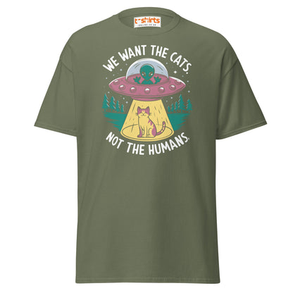Alien Cat Abduction T-Shirt | Funny UFO Tee - Military Green - T-Shirts Online