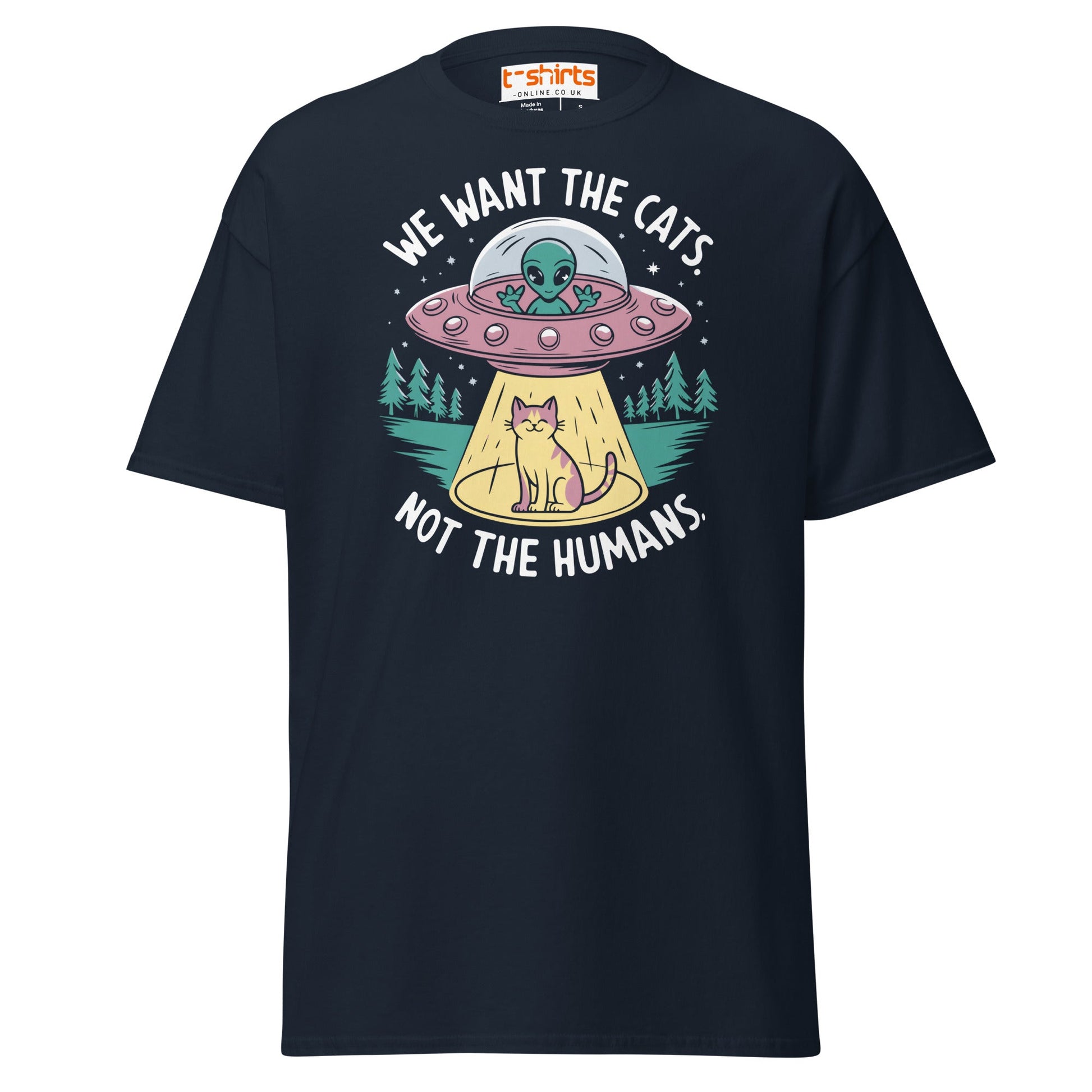 Alien Cat Abduction T-Shirt | Funny UFO Tee - Navy - T-Shirts Online