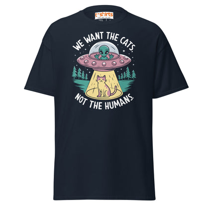Alien Cat Abduction T-Shirt | Funny UFO Tee - Navy - T-Shirts Online