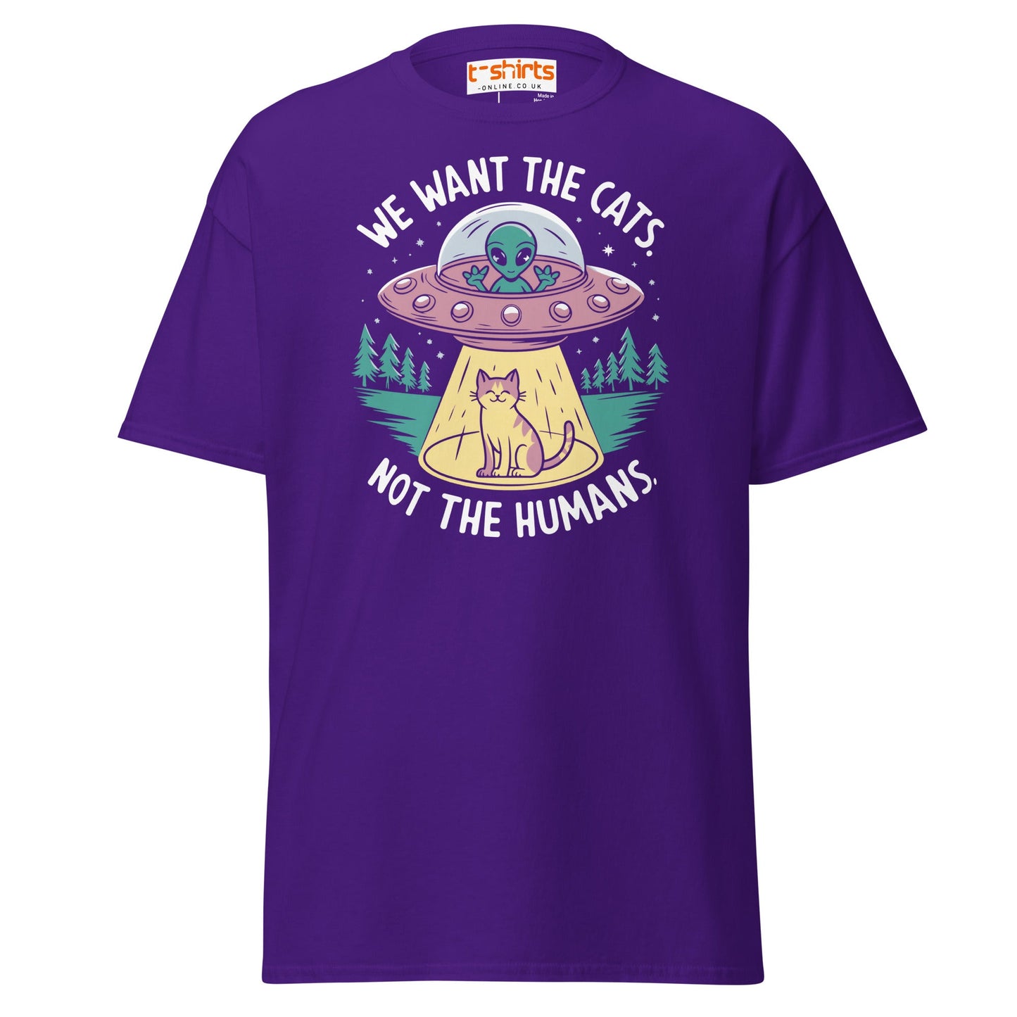 Alien Cat Abduction T-Shirt | Funny UFO Tee - Purple - T-Shirts Online