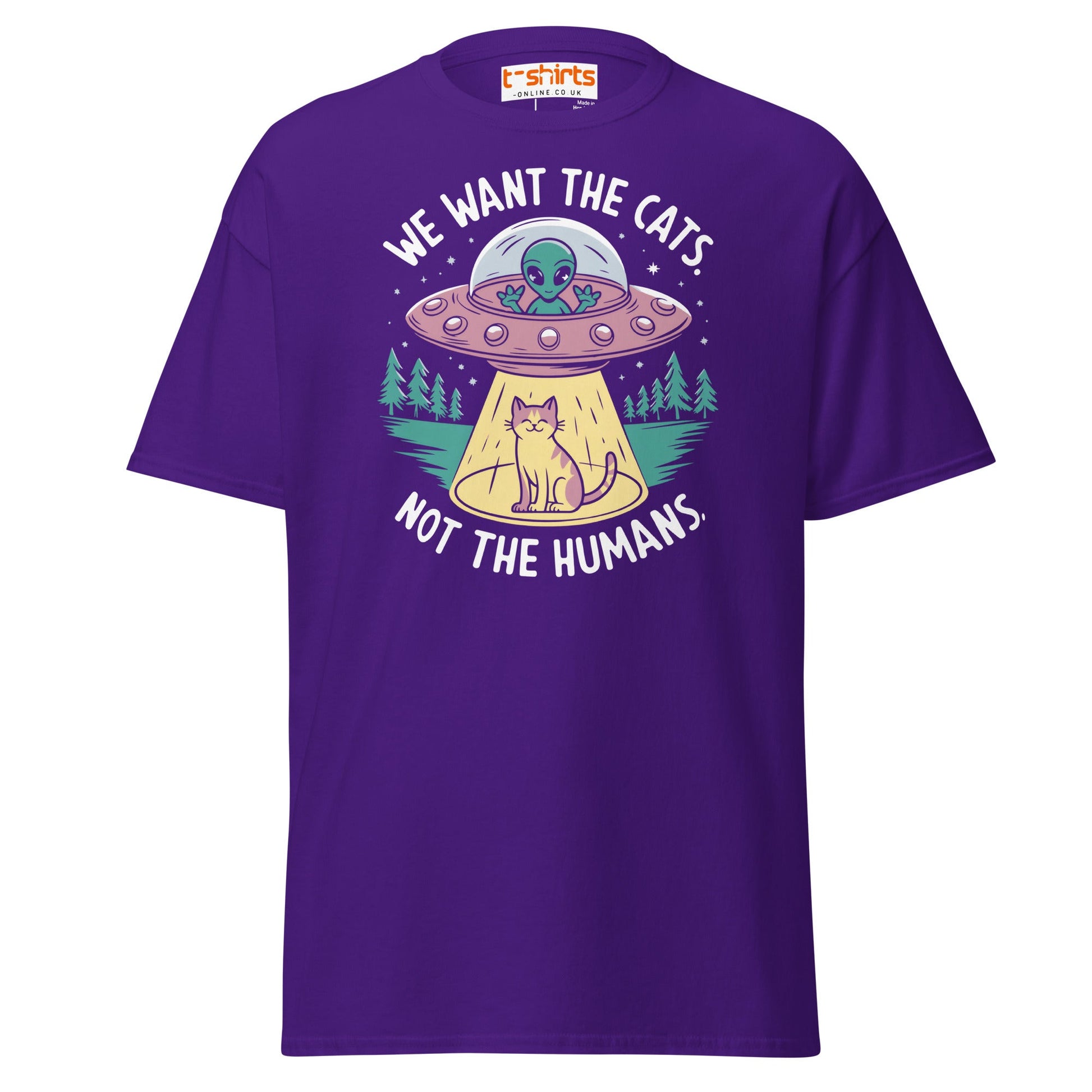 Alien Cat Abduction T-Shirt | Funny UFO Tee - Purple - T-Shirts Online