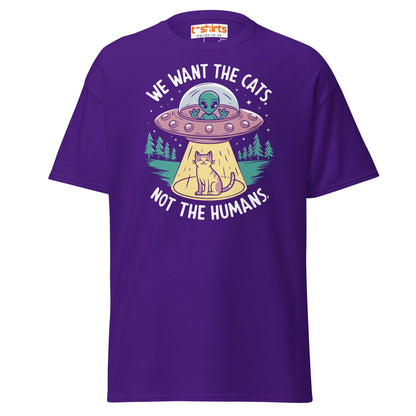 Alien Cat Abduction T-Shirt | Funny UFO Tee - Purple - T-Shirts Online