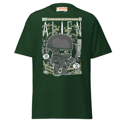 Alien Funko Style Sci - Fi T-Shirt - Forest Green - T-Shirts Online