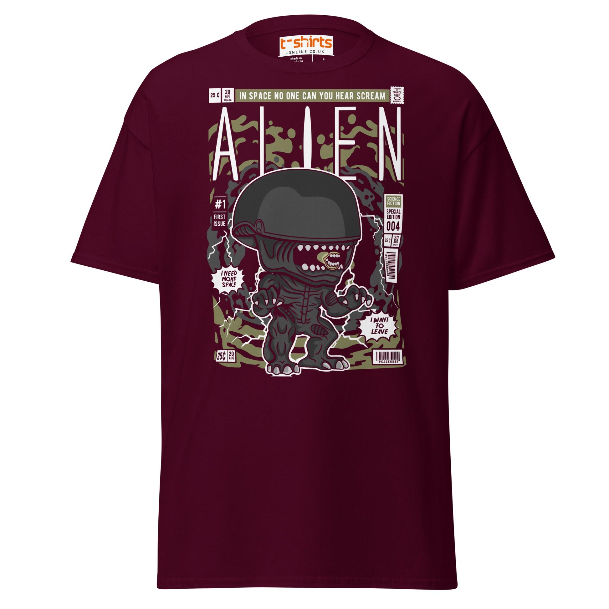 Alien Funko Style Sci - Fi T-Shirt - Maroon - T-Shirts Online