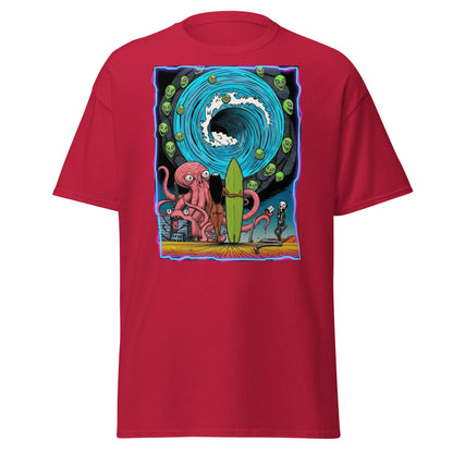 Alien Octopus Surfer T-Shirt | Psychedelic Beach Tee - Cardinal - T-Shirts Online