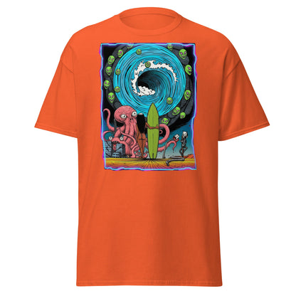 Alien Octopus Surfer T-Shirt | Psychedelic Beach Tee - Orange - T-Shirts Online