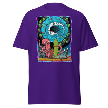 Alien Octopus Surfer T-Shirt | Psychedelic Beach Tee - Purple - T-Shirts Online