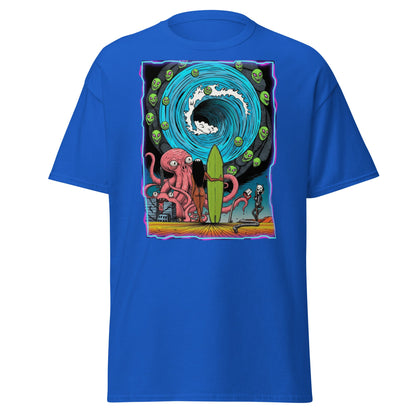 Alien Octopus Surfer T-Shirt | Psychedelic Beach Tee - Royal - T-Shirts Online