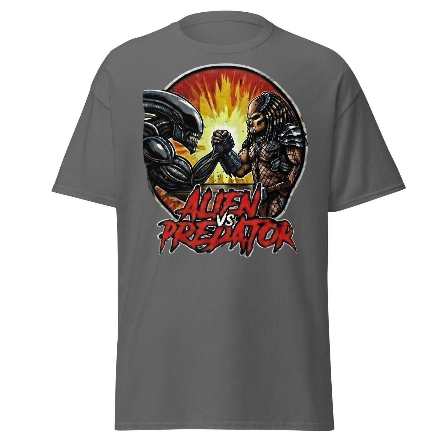 Alien vs Predator Arm Wrestling T-Shirt - Parody Sci - Fi Graphic Tee - Charcoal - T-Shirts Online