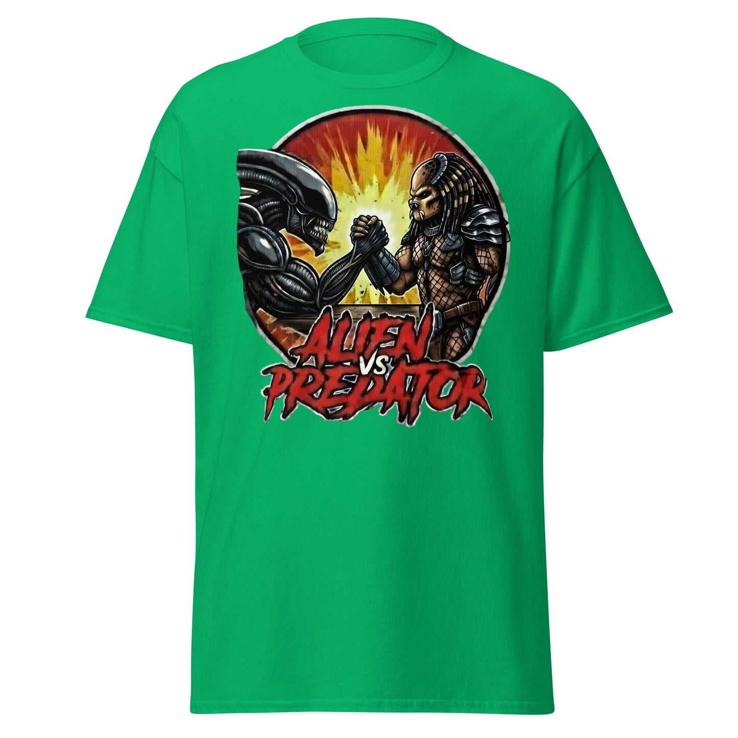 Alien vs Predator Arm Wrestling T-Shirt - Parody Sci - Fi Graphic Tee - Irish Green - T-Shirts Online