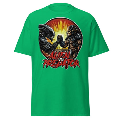 Alien vs Predator Arm Wrestling T-Shirt - Parody Sci - Fi Graphic Tee - Irish Green - T-Shirts Online