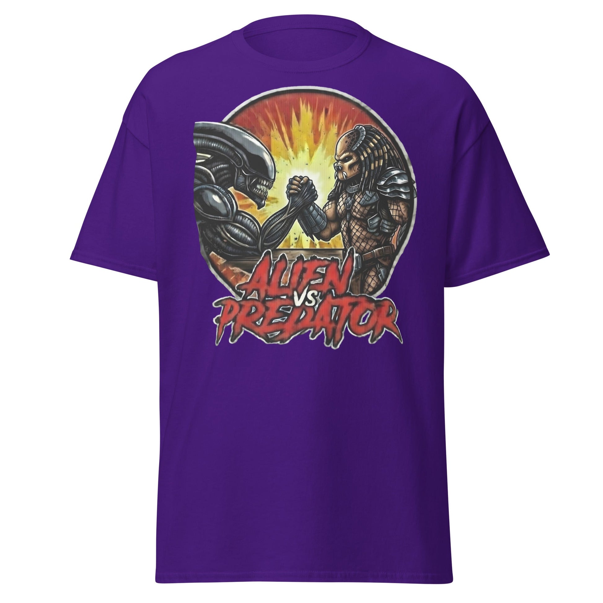 Alien vs Predator Arm Wrestling T-Shirt - Parody Sci - Fi Graphic Tee - Purple - T-Shirts Online