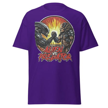 Alien vs Predator Arm Wrestling T-Shirt - Parody Sci - Fi Graphic Tee - Purple - T-Shirts Online