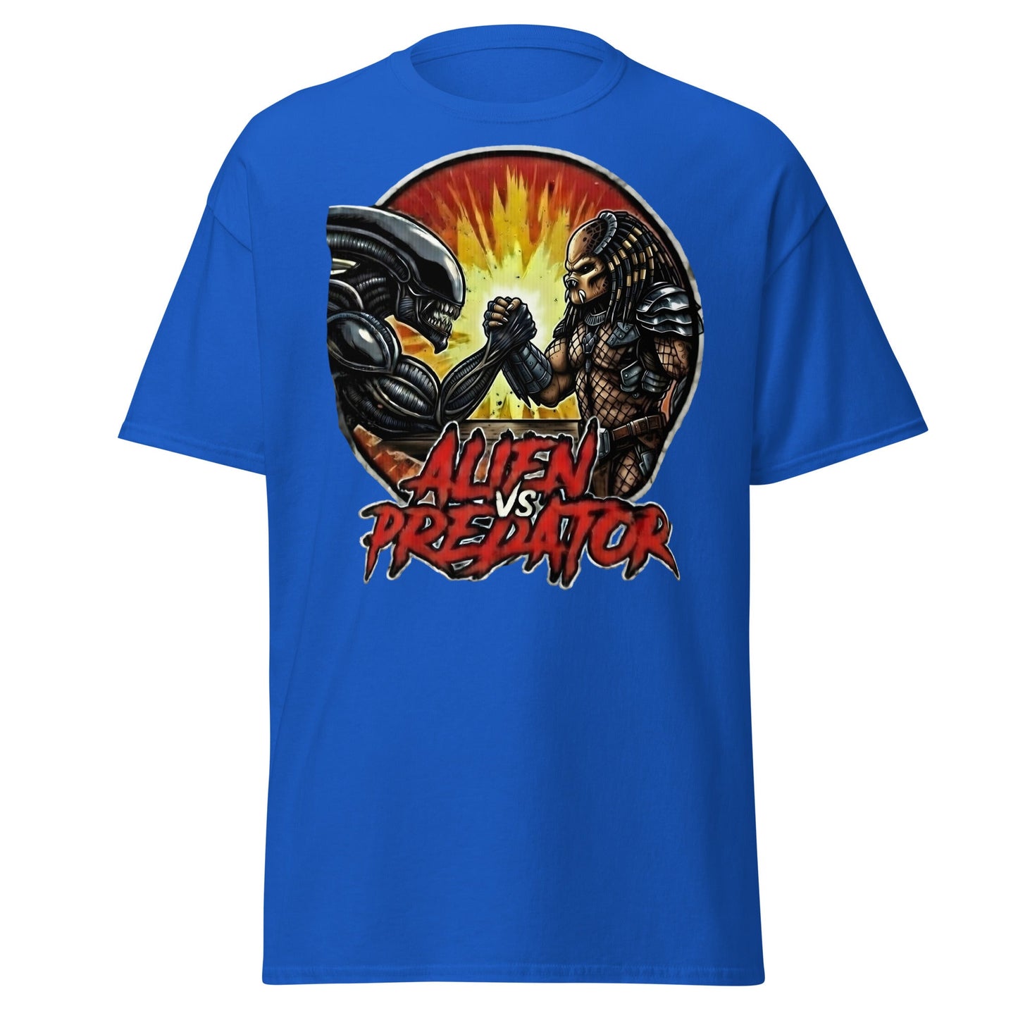 Alien vs Predator Arm Wrestling T-Shirt - Parody Sci - Fi Graphic Tee - Royal - T-Shirts Online