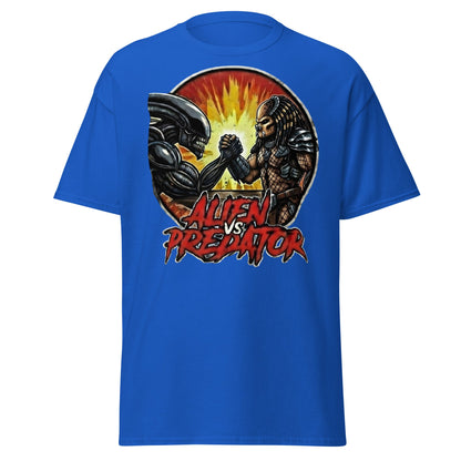 Alien vs Predator Arm Wrestling T-Shirt - Parody Sci - Fi Graphic Tee - Royal - T-Shirts Online