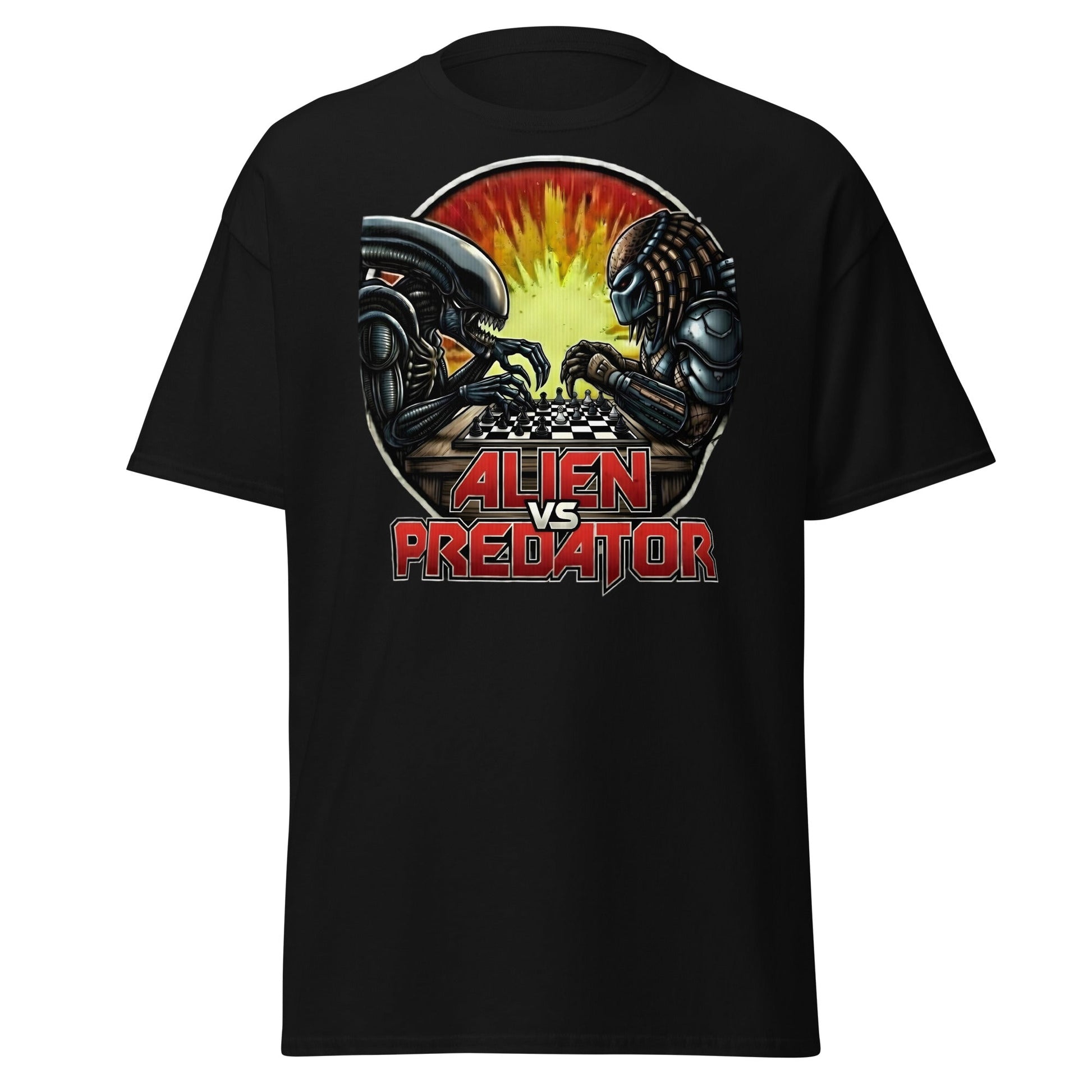 Alien vs Predator Chess T-Shirt | Epic Sci - Fi Crossover Tee - Black - T-Shirts Online