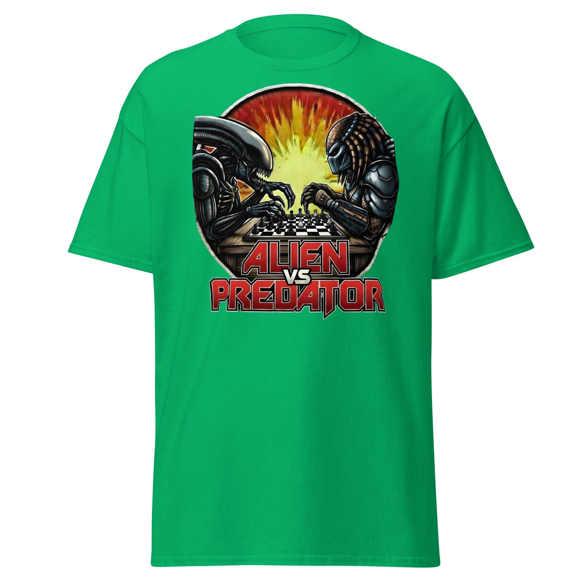Alien vs Predator Chess T-Shirt | Epic Sci - Fi Crossover Tee - Irish Green - T-Shirts Online