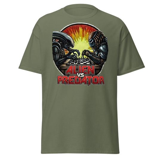 Alien vs Predator Chess T-Shirt | Epic Sci - Fi Crossover Tee - Military Green - T-Shirts Online