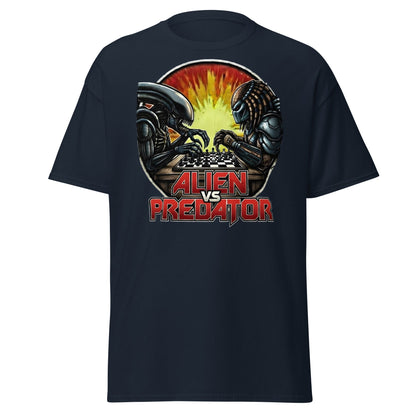 Alien vs Predator Chess T-Shirt | Epic Sci - Fi Crossover Tee - Navy - T-Shirts Online