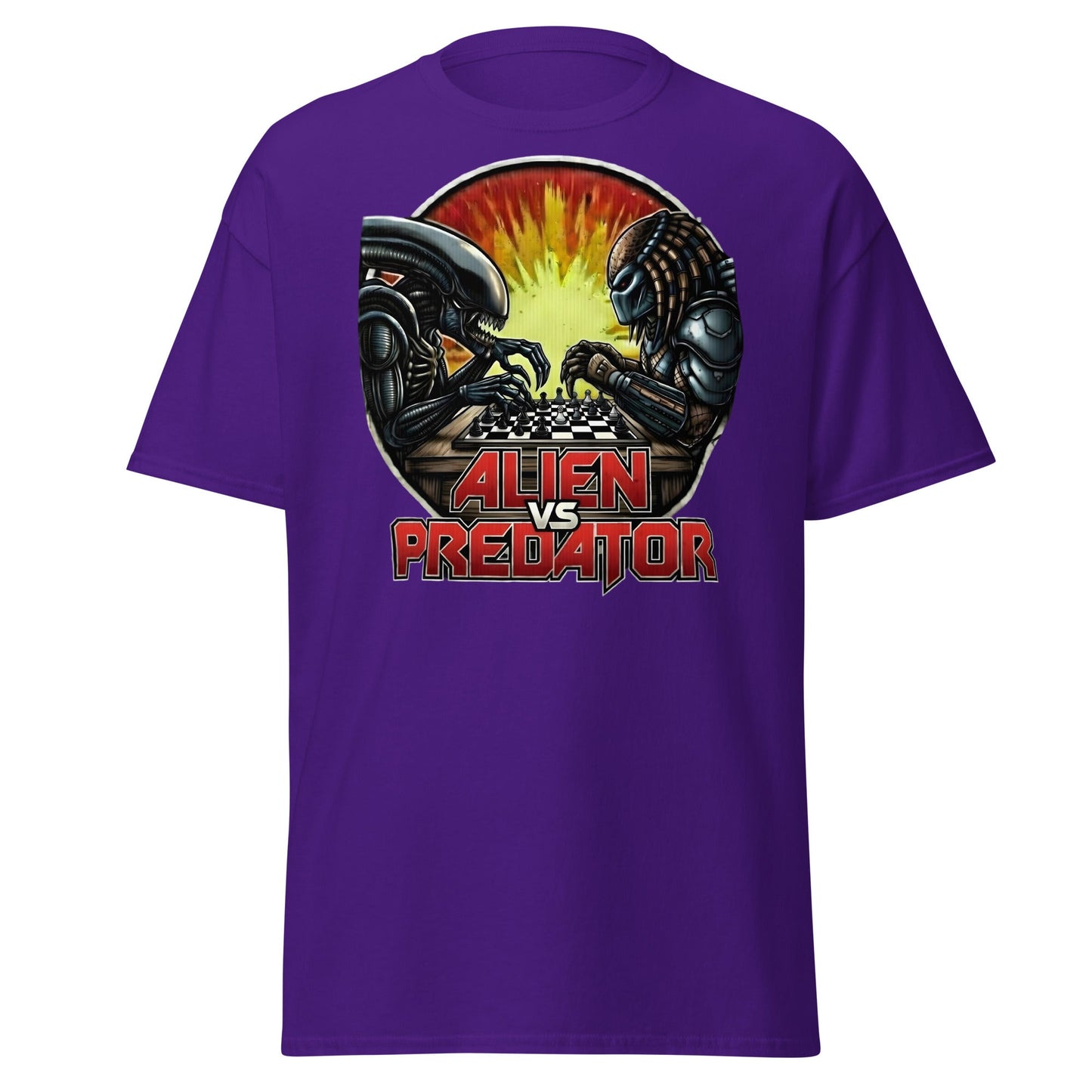 Alien vs Predator Chess T-Shirt | Epic Sci - Fi Crossover Tee - Purple - T-Shirts Online