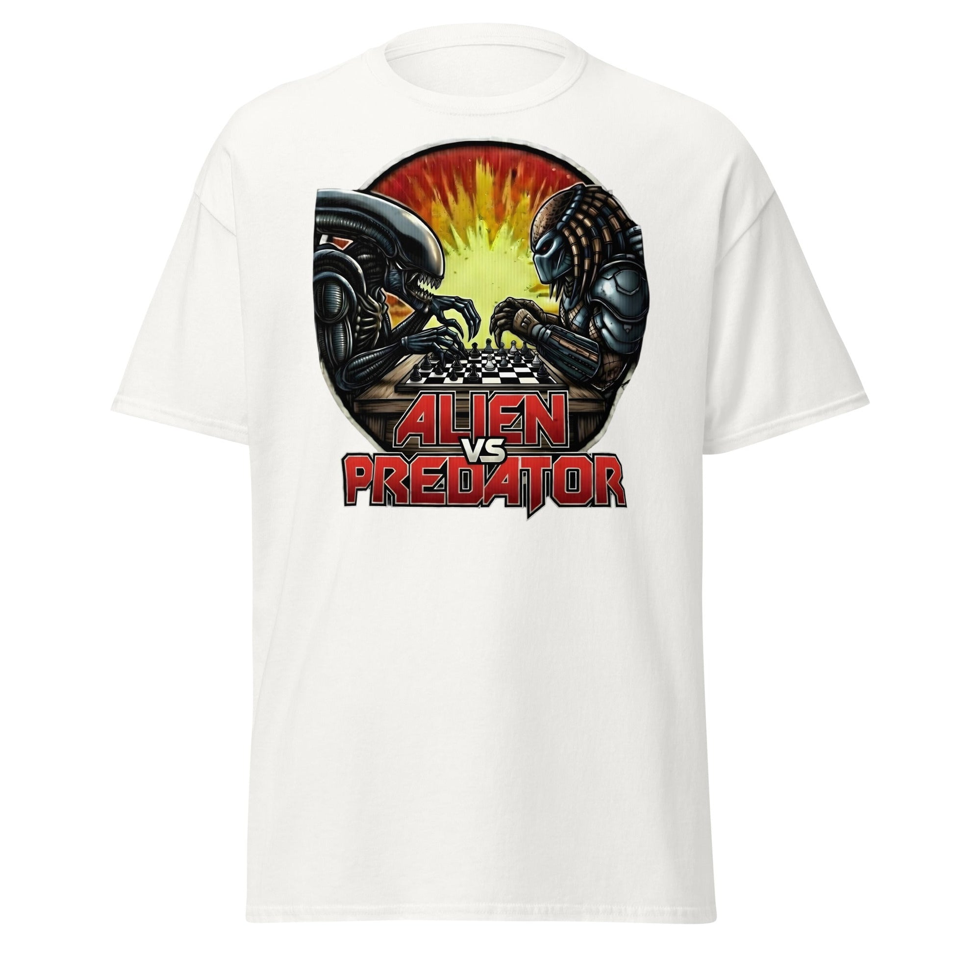 Alien vs Predator Chess T-Shirt | Epic Sci - Fi Crossover Tee - White - T-Shirts Online
