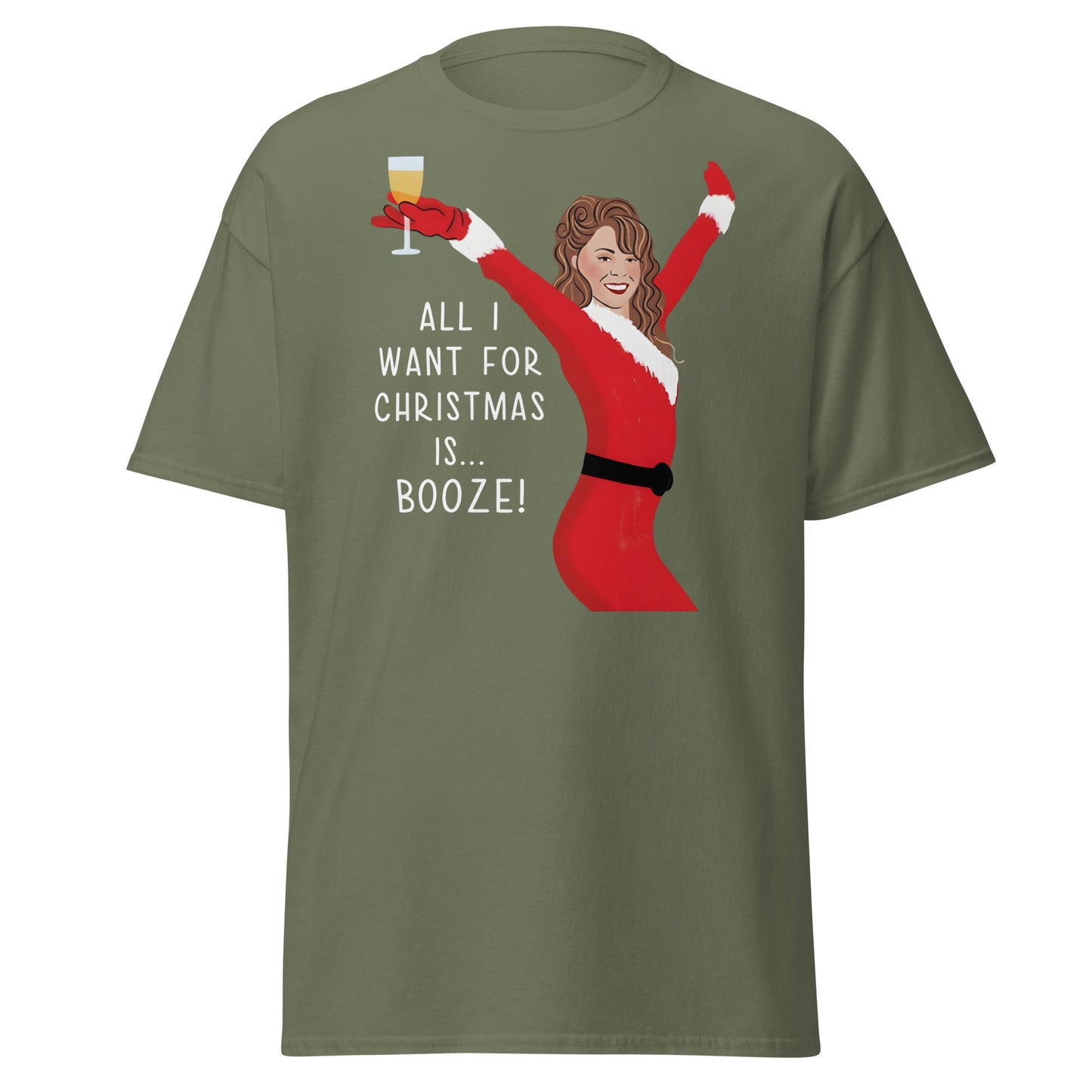 All I Want for Christmas is Booze T-Shirt - Military Green - T-Shirts Online