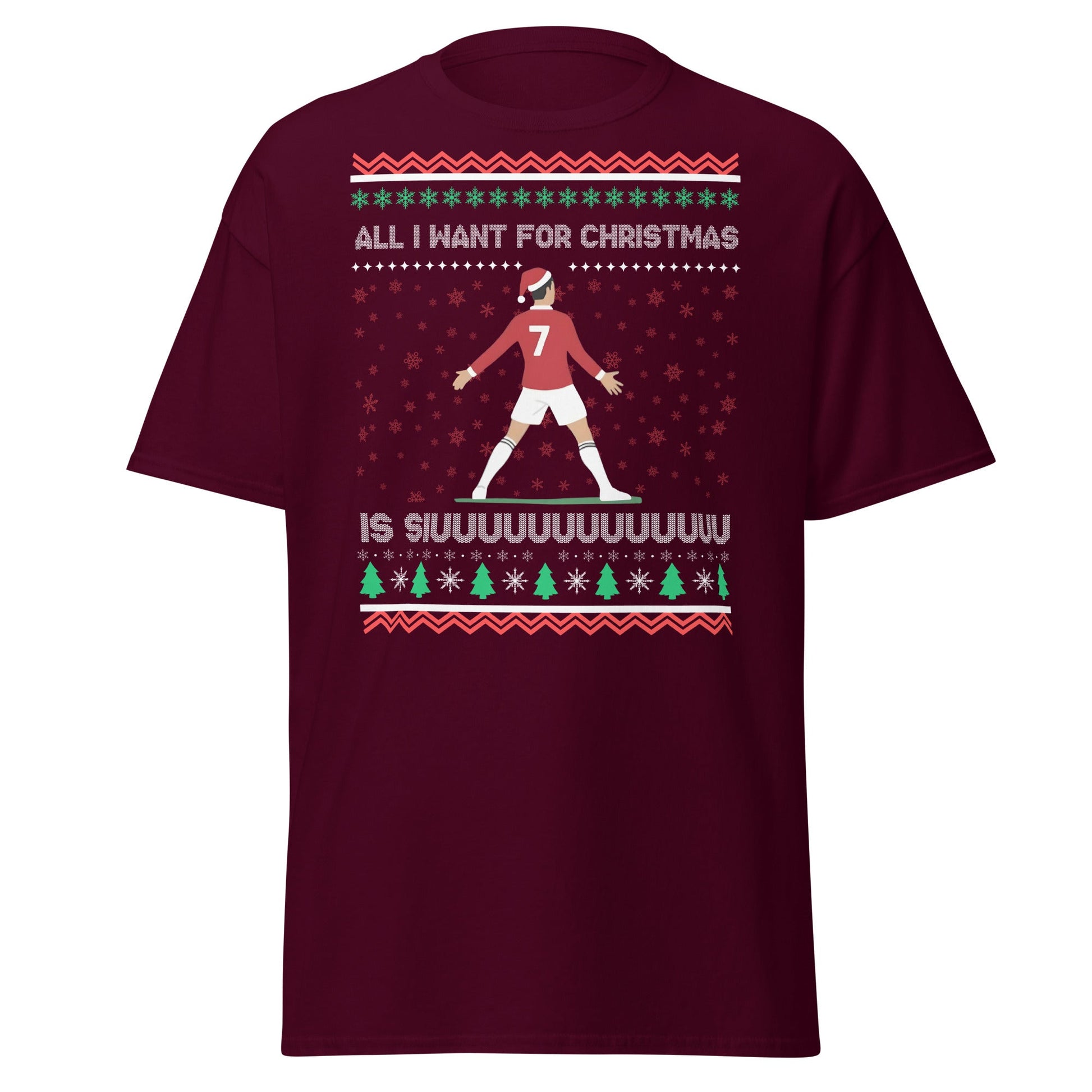 All I Want for Christmas Is Siuuu Football Xmas Tee - Maroon - T-Shirts Online