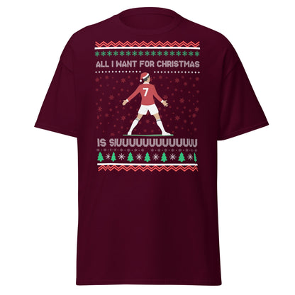 All I Want for Christmas Is Siuuu Football Xmas Tee - Maroon - T-Shirts Online