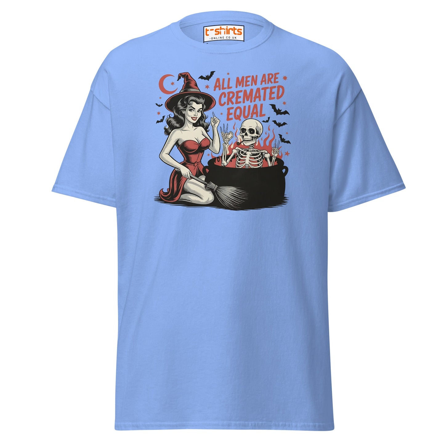 All Men Are Cremated Equal Funny Witch T-Shirt - Carolina Blue - T-Shirts Online