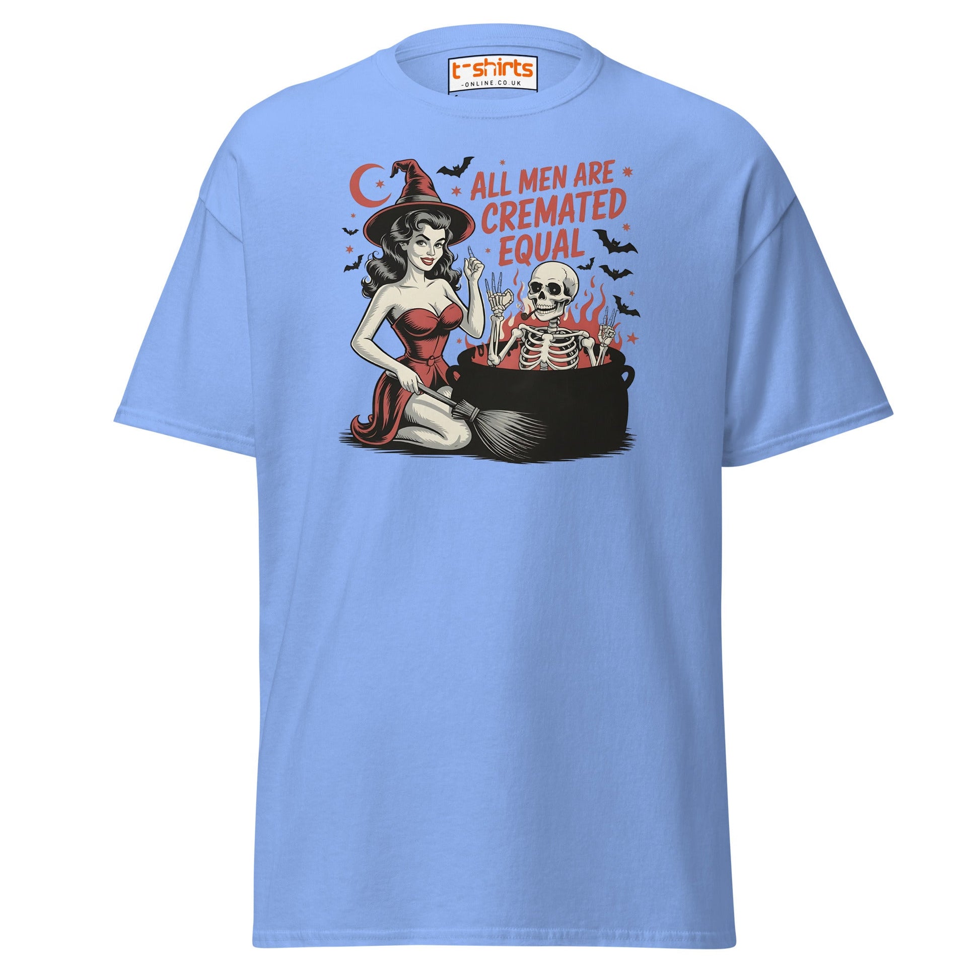 All Men Are Cremated Equal Funny Witch T-Shirt - Carolina Blue - T-Shirts Online
