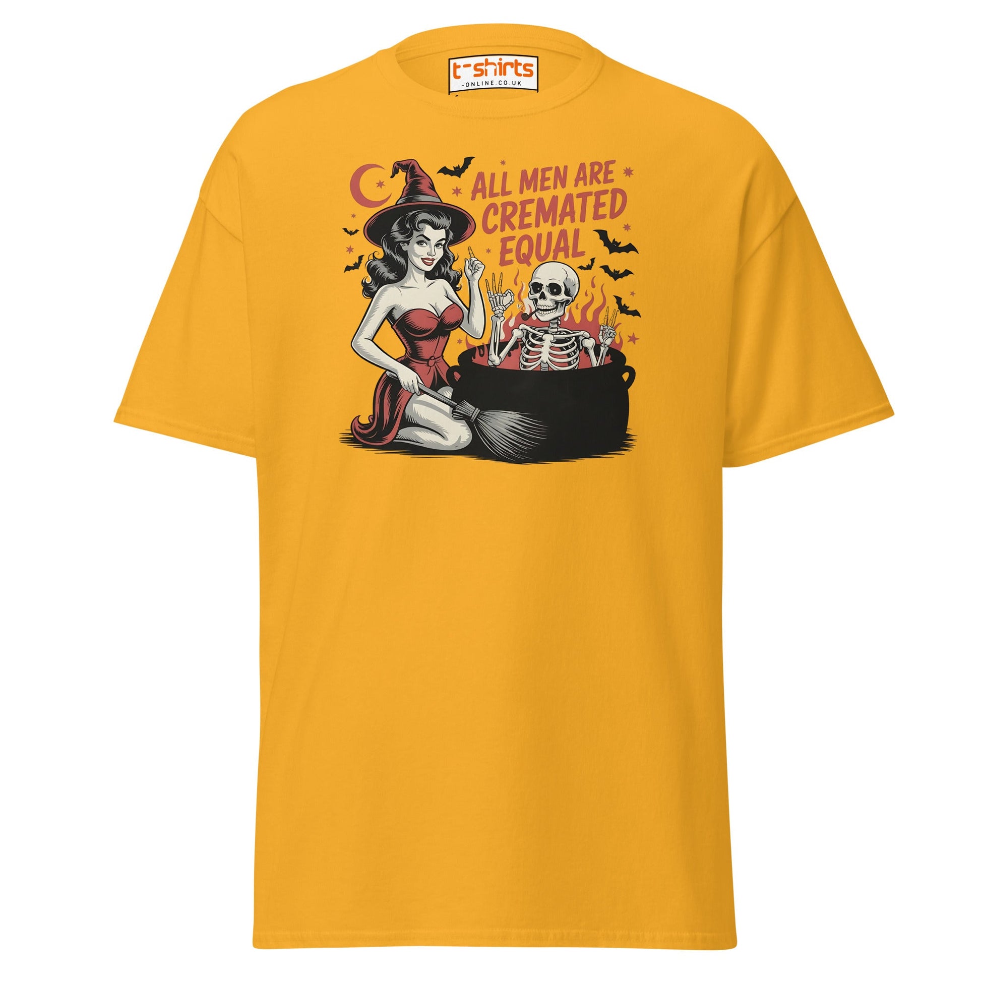 All Men Are Cremated Equal Funny Witch T-Shirt - Gold - T-Shirts Online