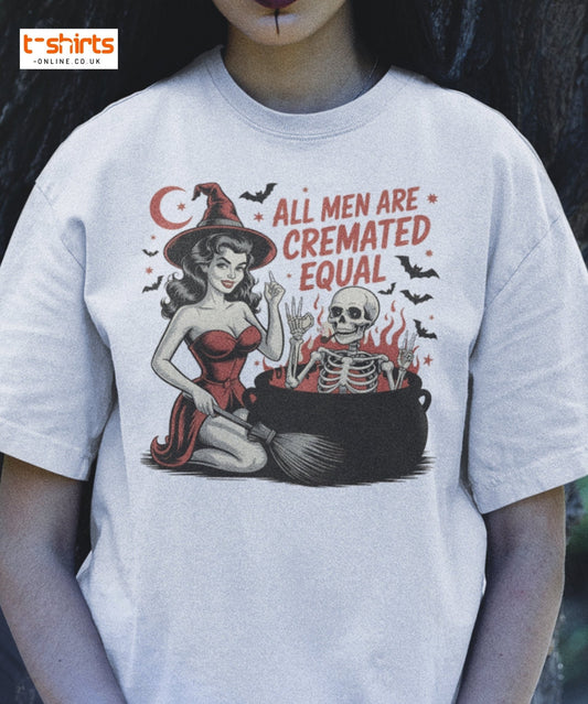 All Men Are Cremated Equal Funny Witch T-Shirt - Maroon - T-Shirts Online
