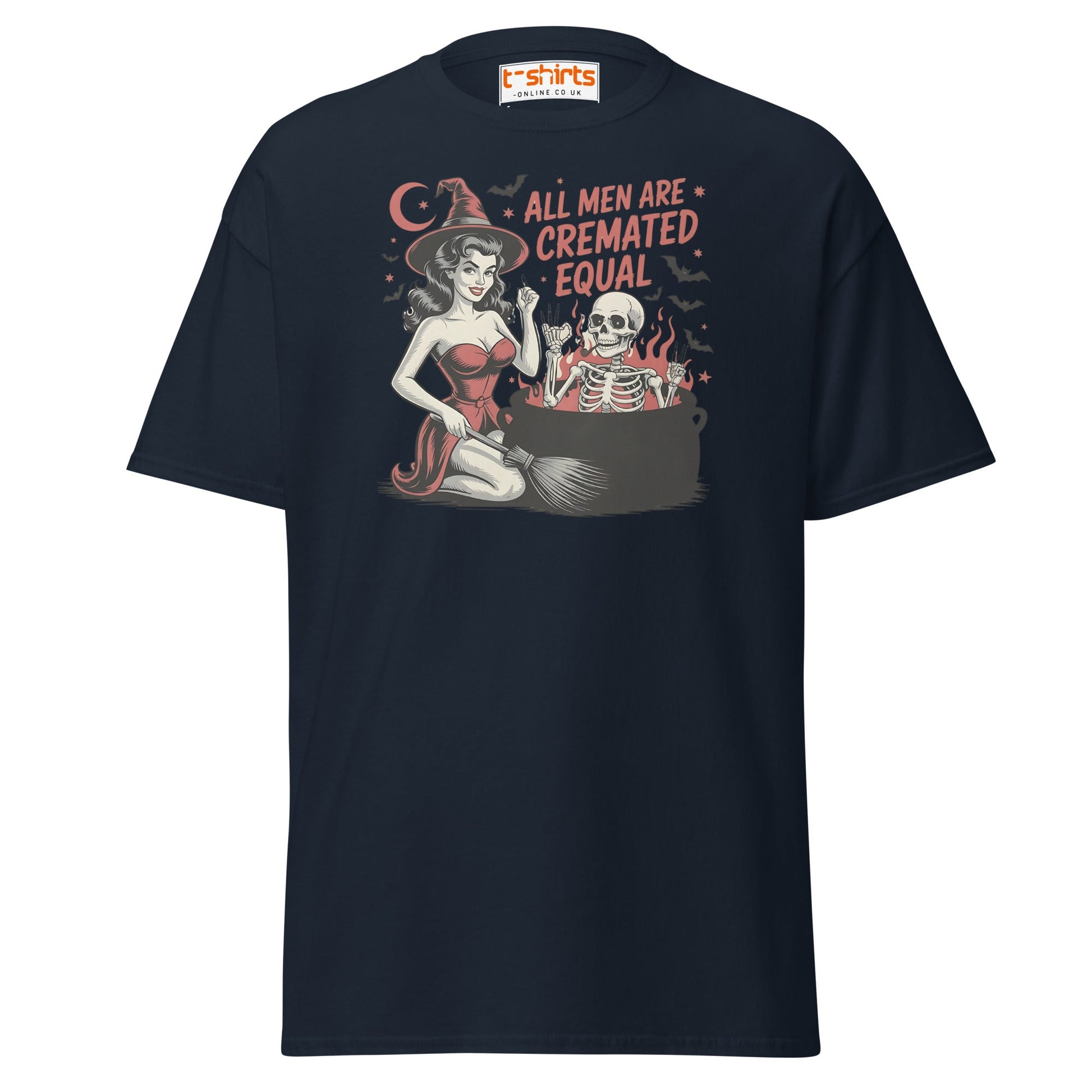 All Men Are Cremated Equal Funny Witch T-Shirt - Navy - T-Shirts Online