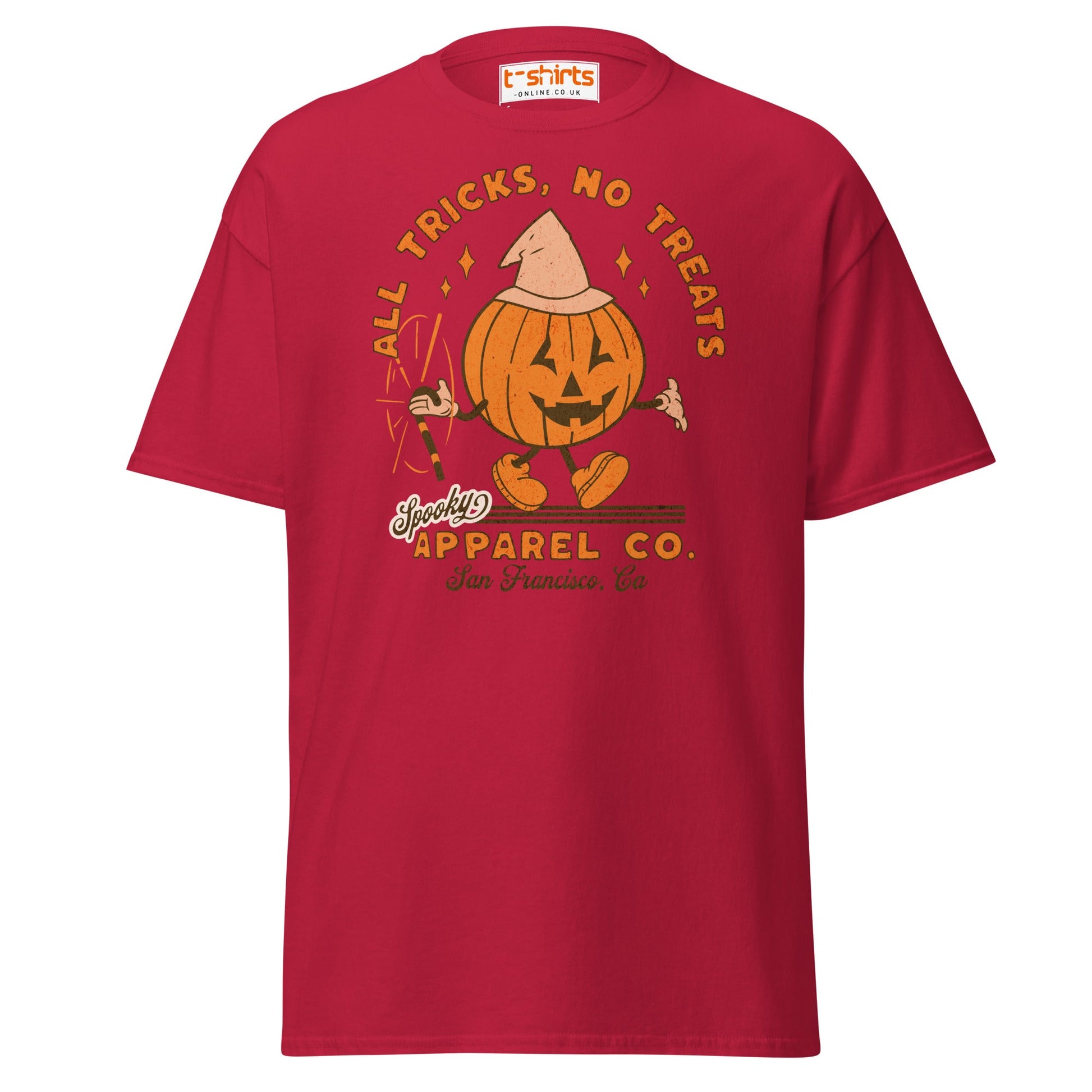 All Tricks No Treats Halloween T-Shirt | Pumpkin Mascot Tee - Cardinal - T-Shirts Online
