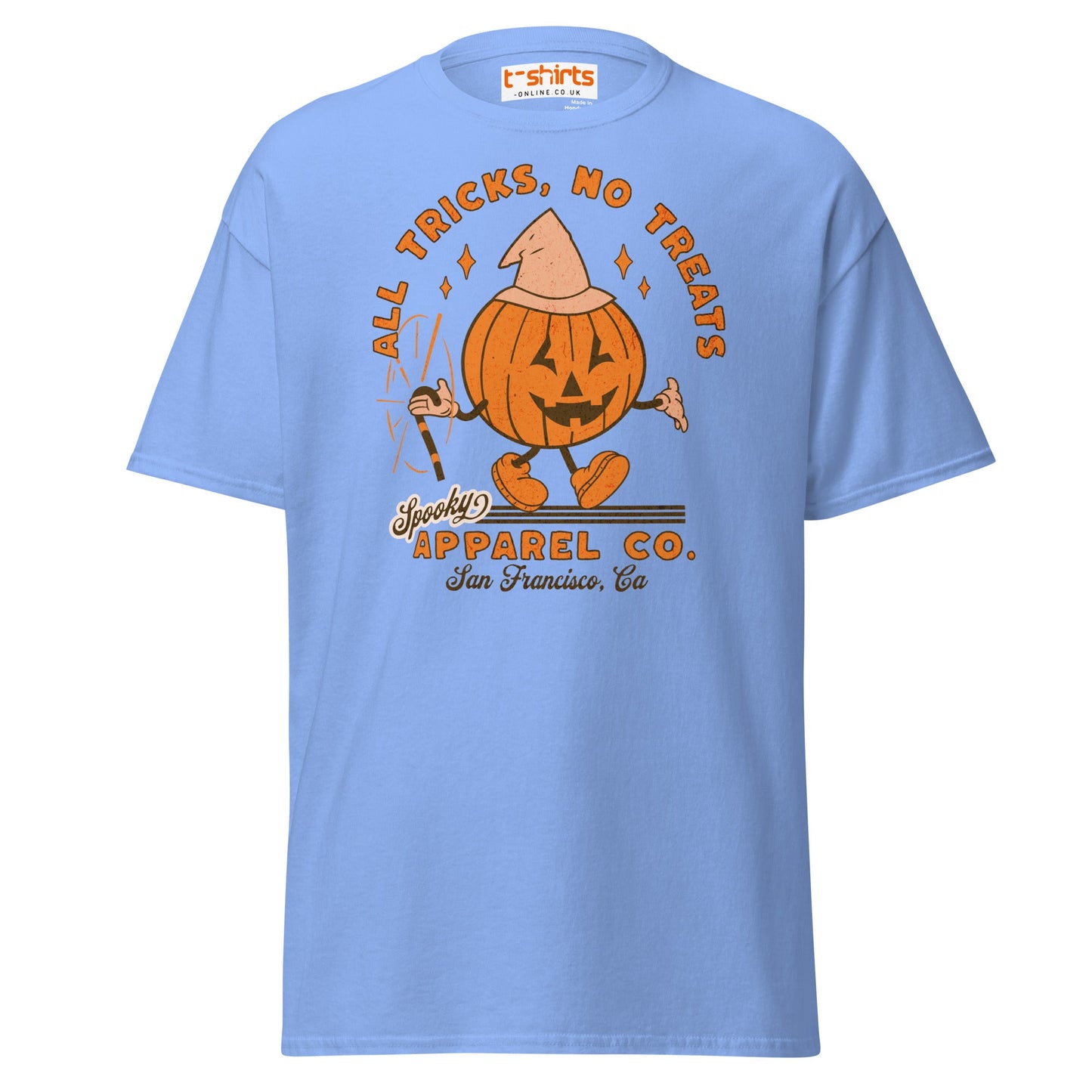 All Tricks No Treats Halloween T-Shirt | Pumpkin Mascot Tee - Carolina Blue - T-Shirts Online