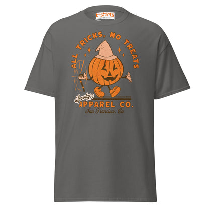 All Tricks No Treats Halloween T-Shirt | Pumpkin Mascot Tee - Charcoal - T-Shirts Online