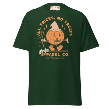 All Tricks No Treats Halloween T-Shirt | Pumpkin Mascot Tee - Forest Green - T-Shirts Online