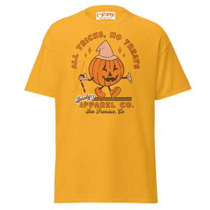 All Tricks No Treats Halloween T-Shirt | Pumpkin Mascot Tee - Gold - T-Shirts Online