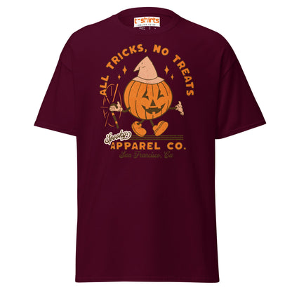 All Tricks No Treats Halloween T-Shirt | Pumpkin Mascot Tee - Maroon - T-Shirts Online
