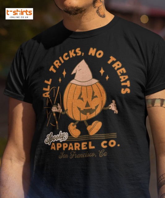All Tricks No Treats Halloween T-Shirt | Pumpkin Mascot Tee - Maroon - T-Shirts Online