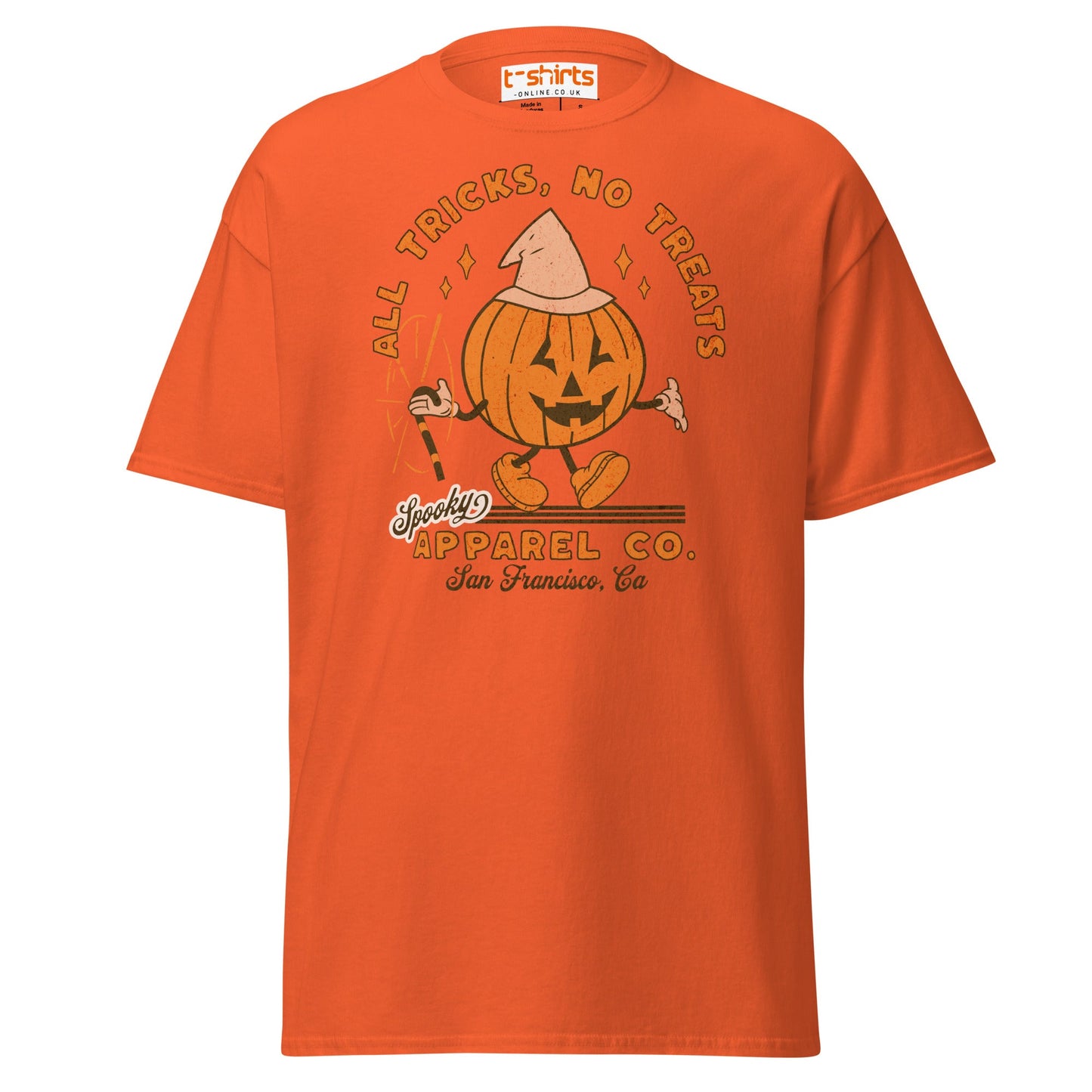 All Tricks No Treats Halloween T-Shirt | Pumpkin Mascot Tee - Orange - T-Shirts Online