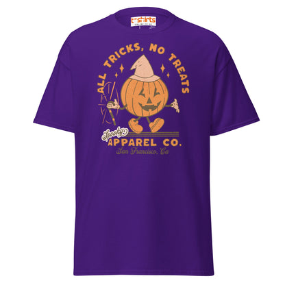 All Tricks No Treats Halloween T-Shirt | Pumpkin Mascot Tee - Purple - T-Shirts Online