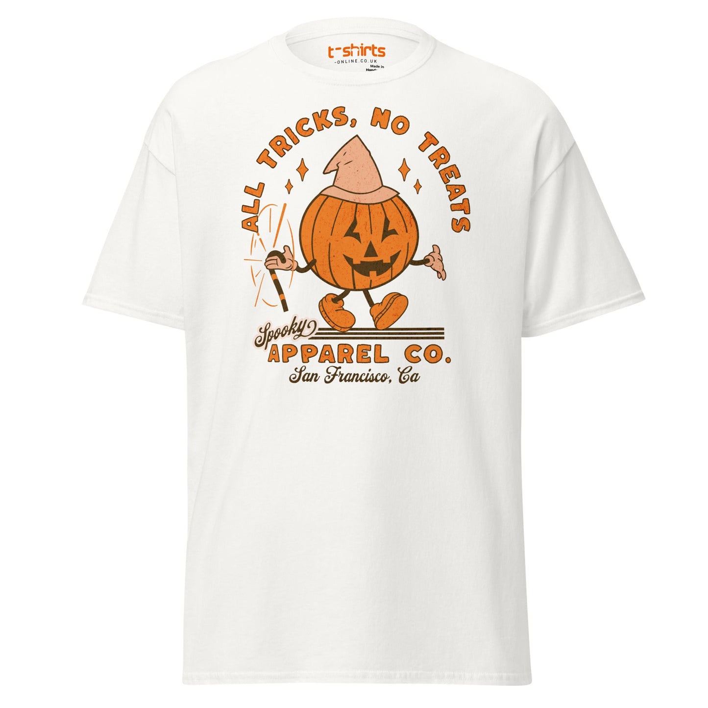 All Tricks No Treats Halloween T-Shirt | Pumpkin Mascot Tee - White - T-Shirts Online