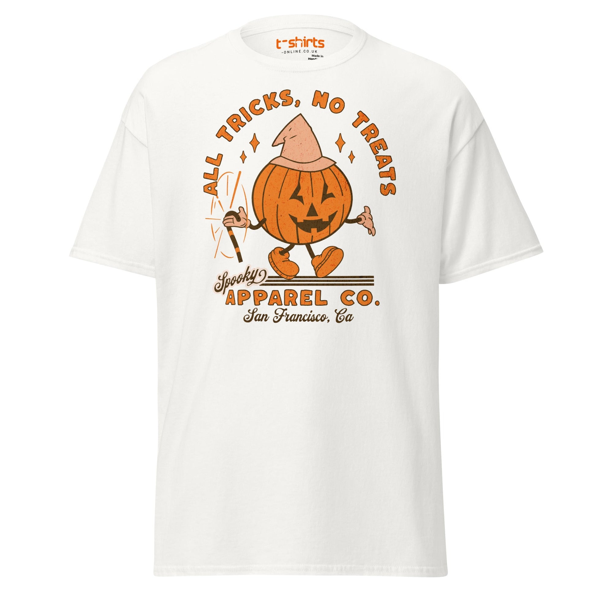 All Tricks No Treats Halloween T-Shirt | Pumpkin Mascot Tee - White - T-Shirts Online