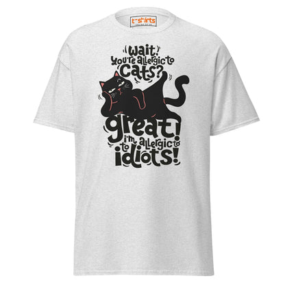 Allergic to Idiots Cat T-Shirt | Funny Sarcastic Cat Tee - Ash - T-Shirts Online