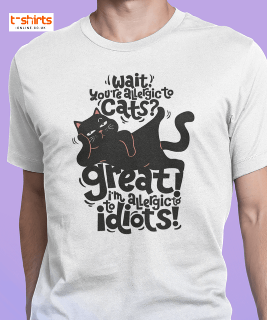 Allergic to Idiots Cat T-Shirt | Funny Sarcastic Cat Tee - Charcoal - T-Shirts Online