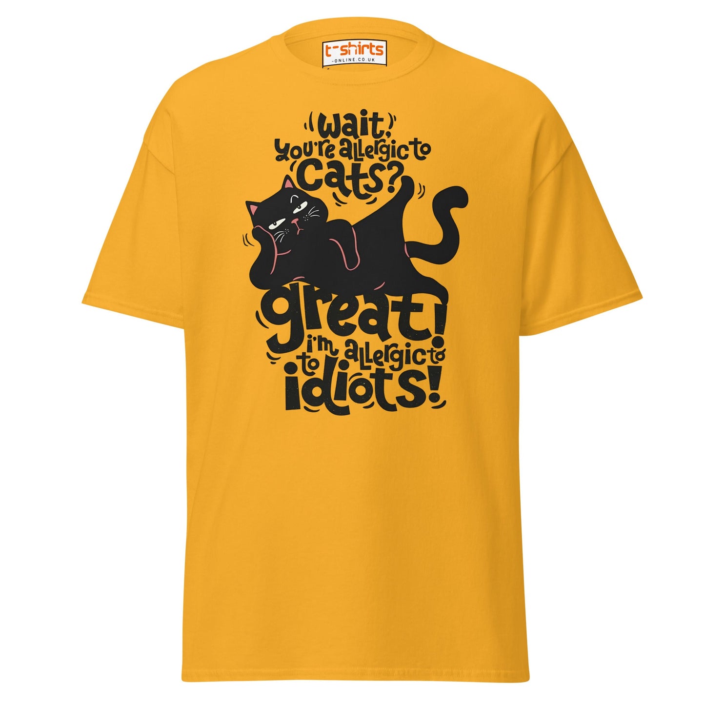 Allergic to Idiots Cat T-Shirt | Funny Sarcastic Cat Tee - Gold - T-Shirts Online