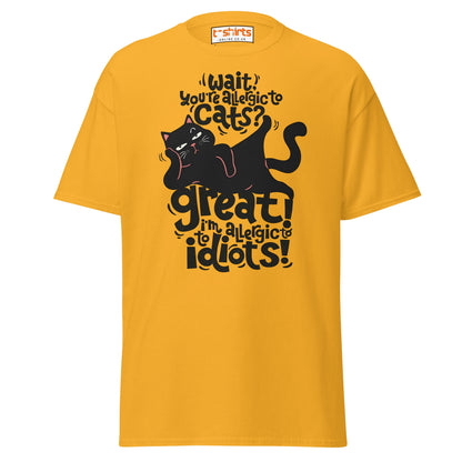 Allergic to Idiots Cat T-Shirt | Funny Sarcastic Cat Tee - Gold - T-Shirts Online